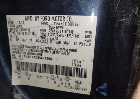 2013 Ford F-250 Xlt z USA, uszkodzony, nr VIN 1FT7X2BT4DEA21309